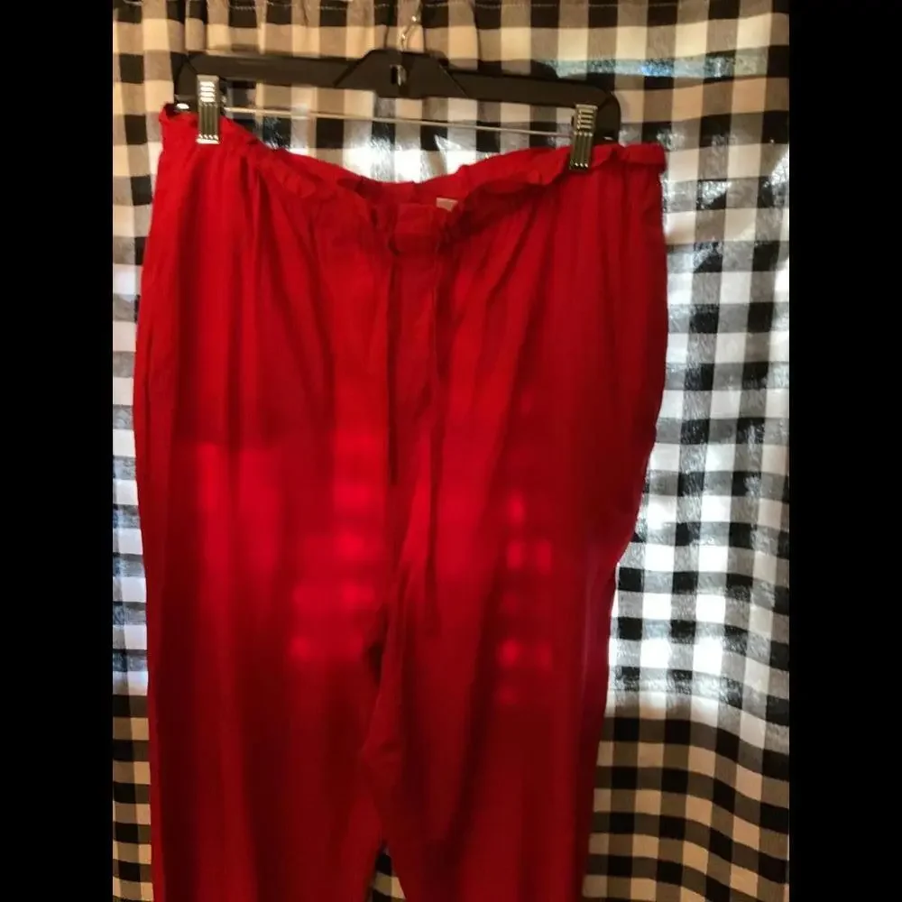 Vintage 1990's Y2K  Liz Claiborne Red Silk Pants with tie waist Size Large - Picture 2 of 9